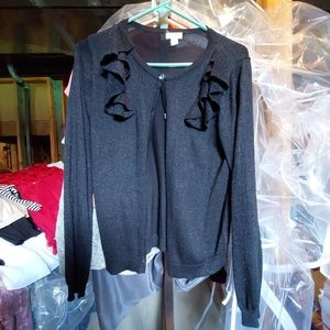 Black Cardigan w/ Frills And Crystal Buttons